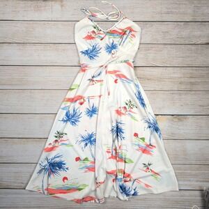 Vintage 70s Lulu Halter A-line Sundress S | Tropical Palm Tiki‎ Pinup